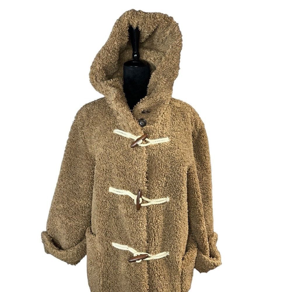Mango Renne Brown Teddy Shearling Coat Hooded Coat toggle closure sz XS - Picture 6 of 14